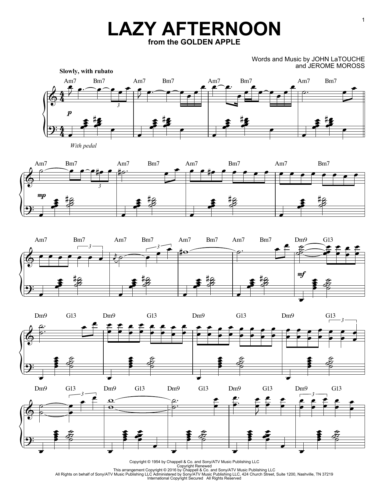 Download Jerome Moross Lazy Afternoon Sheet Music and learn how to play Piano PDF digital score in minutes