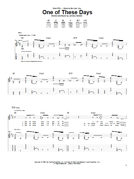 Download Jeromy Deibler One Of These Days Sheet Music and learn how to play Guitar Tab PDF digital score in minutes