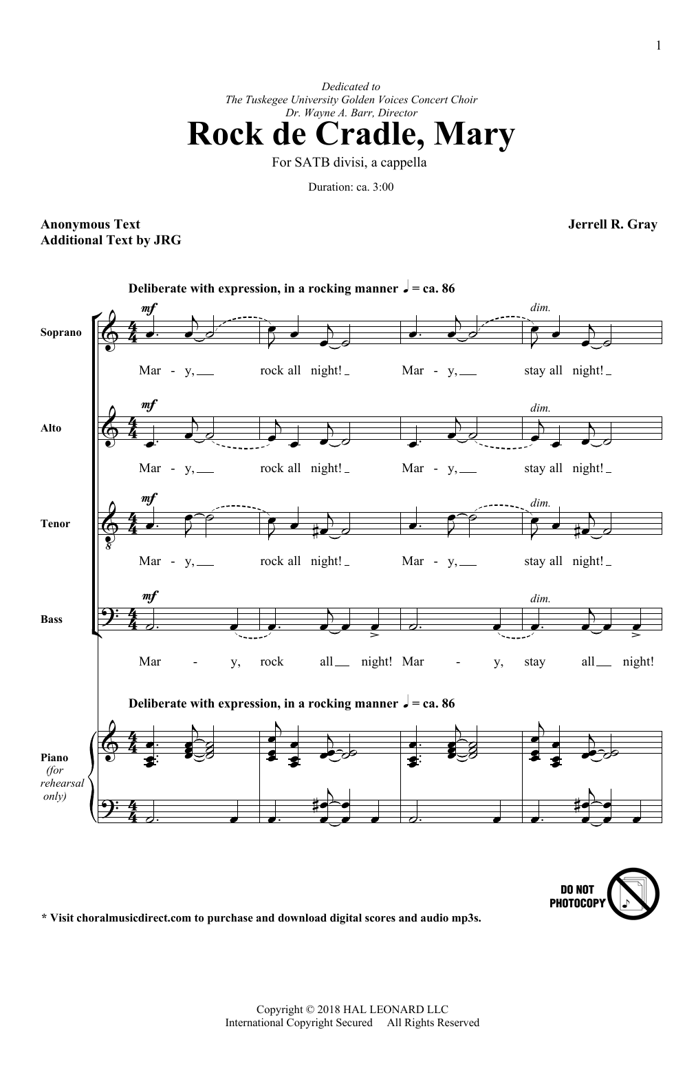 Download Jerrell Gray Rock De Cradle Mary Sheet Music and learn how to play SATB Choir PDF digital score in minutes