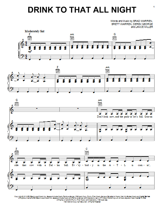 Download Jerrod Niemann Drink To That All Night Sheet Music and learn how to play Piano, Vocal & Guitar (Right-Hand Melody) PDF digital score in minutes