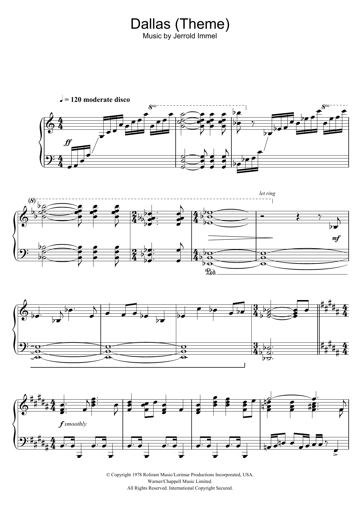 Download Jerrold Immel Dallas (Theme) Sheet Music and learn how to play Piano PDF digital score in minutes