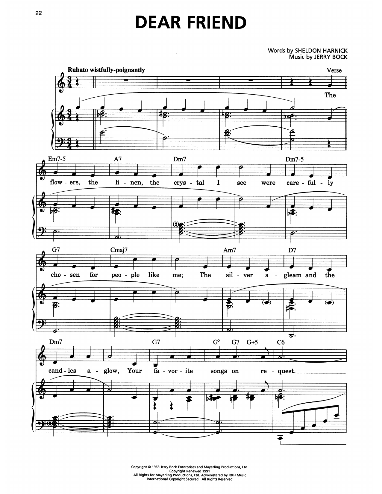 Download Jerry Bock Dear Friend (from She Loves Me) Sheet Music and learn how to play Piano & Vocal PDF digital score in minutes