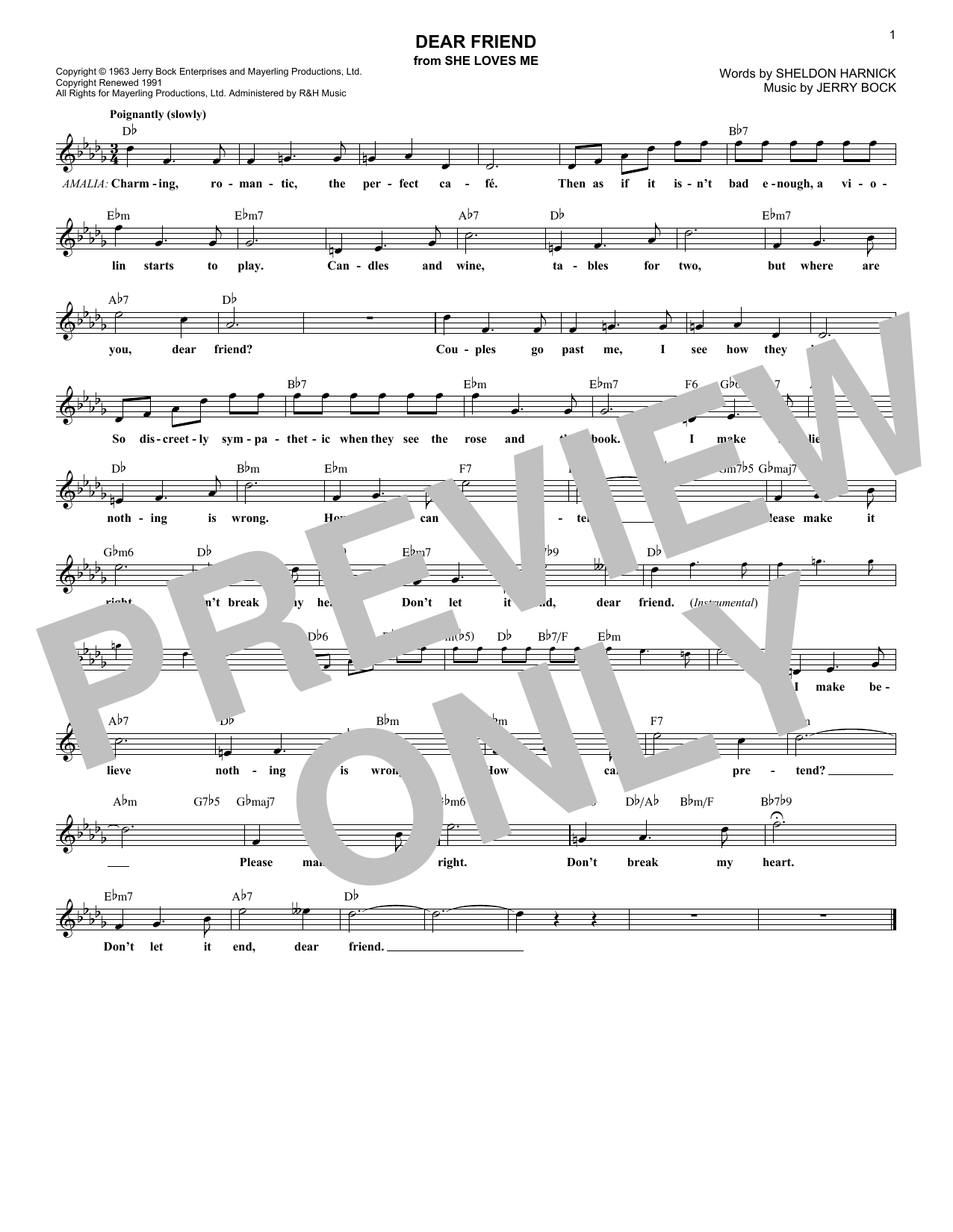 Download Jerry Bock Dear Friend Sheet Music and learn how to play Melody Line, Lyrics & Chords PDF digital score in minutes