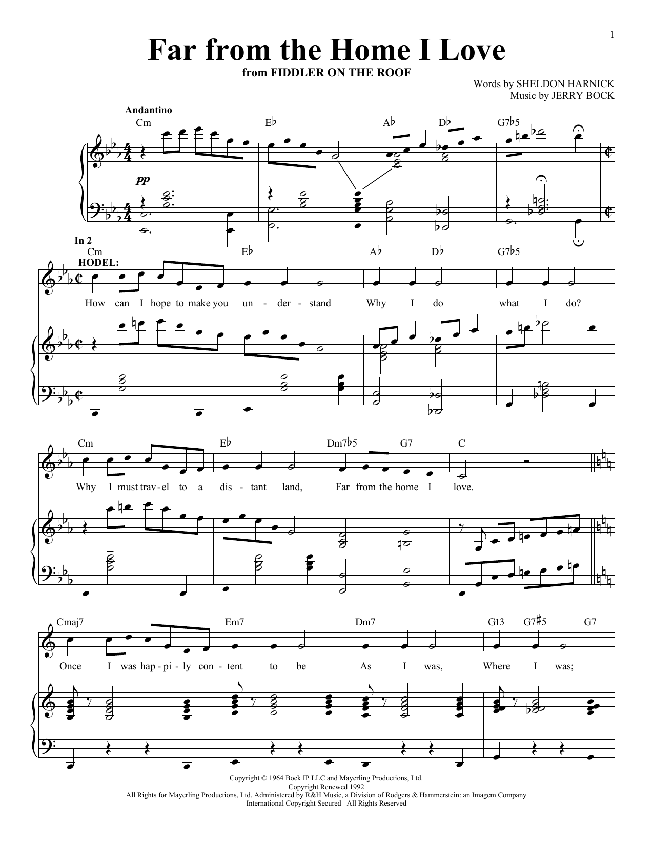 Download Jerry Bock Far From The Home I Love Sheet Music and learn how to play Piano & Vocal PDF digital score in minutes