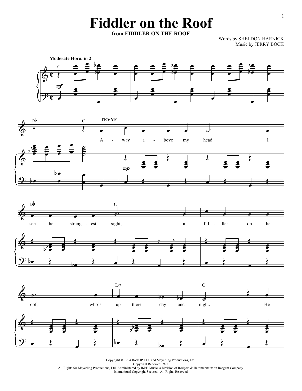 Download Jerry Bock Fiddler On The Roof Sheet Music and learn how to play Piano & Vocal PDF digital score in minutes
