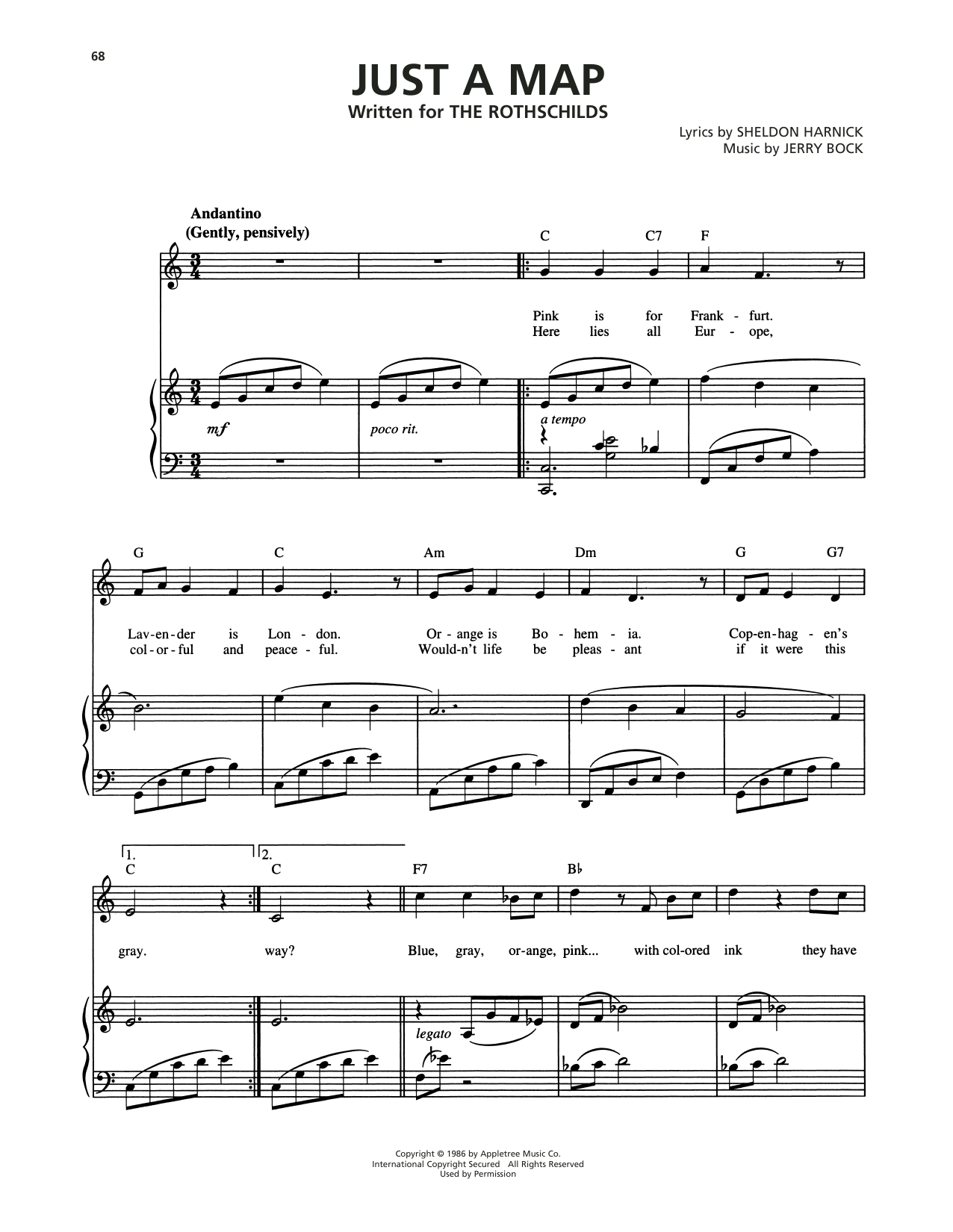 Download Jerry Bock Just A Map (from The Rothschilds) Sheet Music and learn how to play Piano, Vocal & Guitar Chords (Right-Hand Melody) PDF digital score in minutes