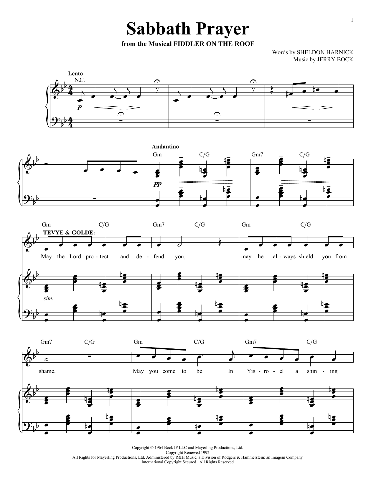 Download Jerry Bock Sabbath Prayer Sheet Music and learn how to play Voice PDF digital score in minutes