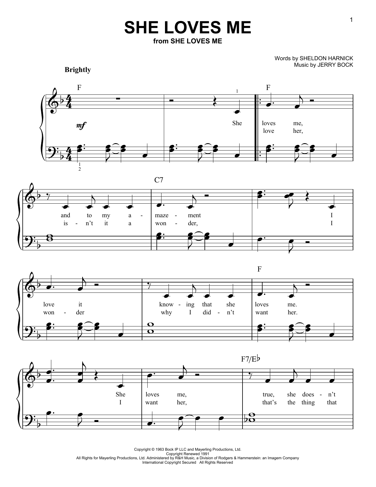 Download Jerry Bock She Loves Me Sheet Music and learn how to play Alto Saxophone PDF digital score in minutes
