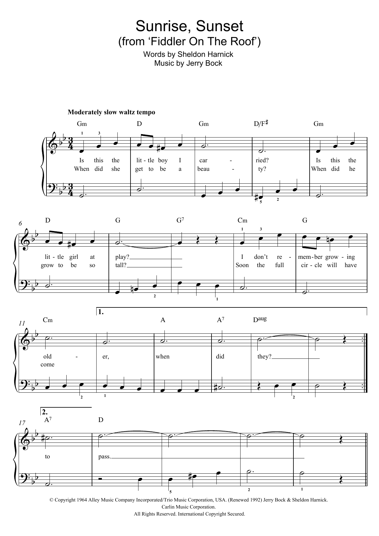 Download Jerry Bock Sunrise, Sunset (from Fiddler On The Roof) Sheet Music and learn how to play Piano Chords/Lyrics PDF digital score in minutes