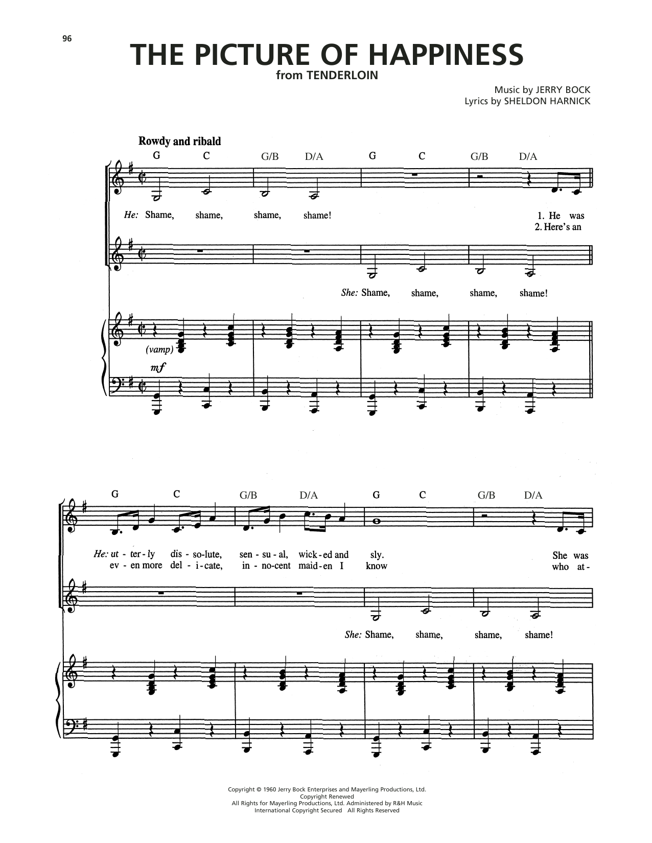 Download Jerry Bock The Picture Of Happiness (from Tenderloin) Sheet Music and learn how to play Piano, Vocal & Guitar Chords (Right-Hand Melody) PDF digital score in minutes
