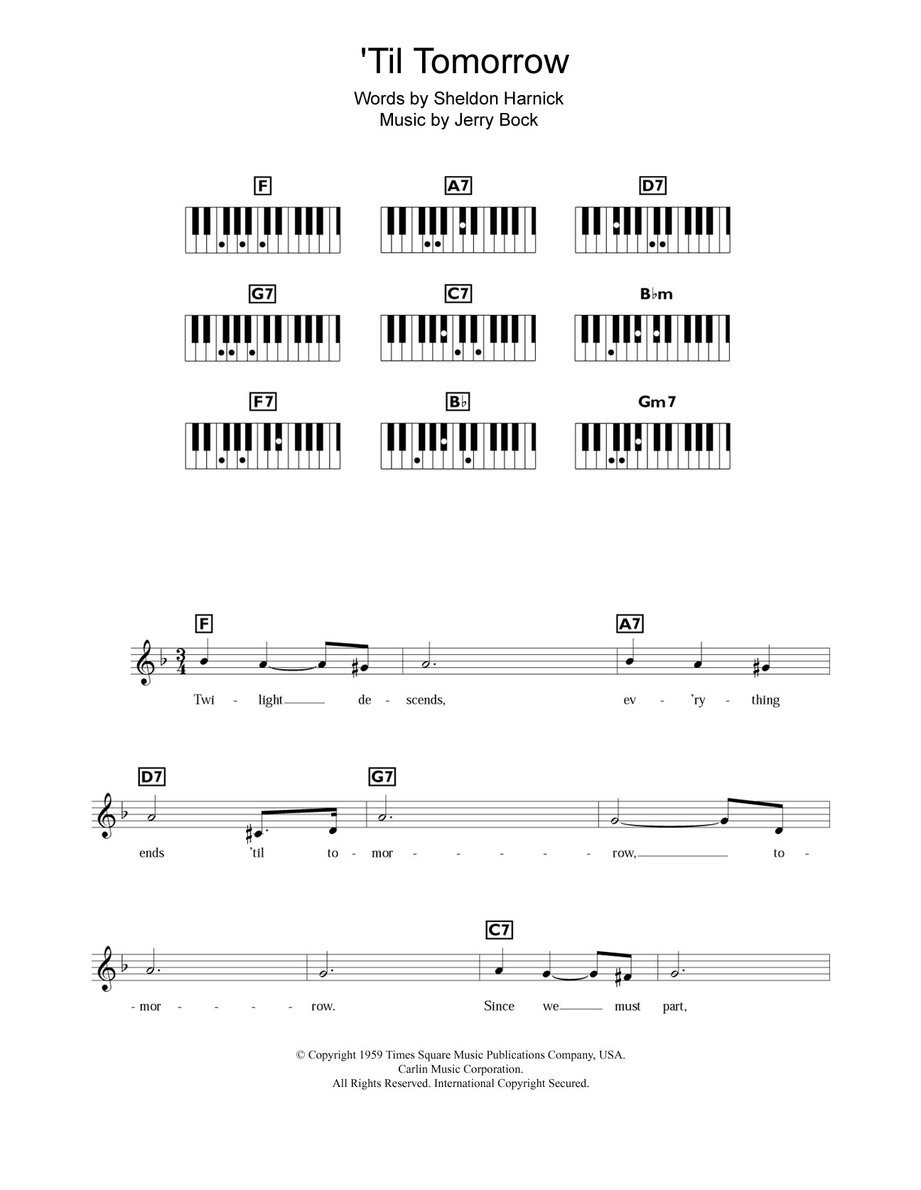 Download Jerry Bock 'Til Tomorrow (from Fiorello!) Sheet Music and learn how to play Piano Chords/Lyrics PDF digital score in minutes