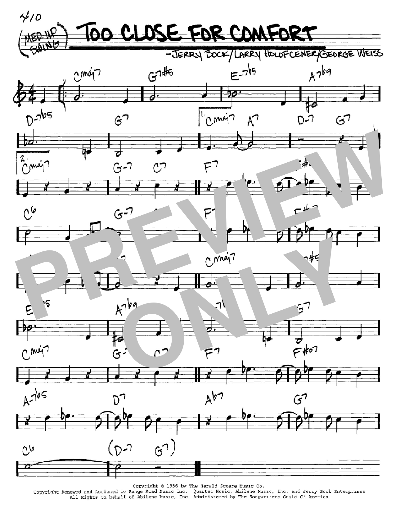 Download Jerry Bock Too Close For Comfort Sheet Music and learn how to play Real Book - Melody & Chords - C Instruments PDF digital score in minutes