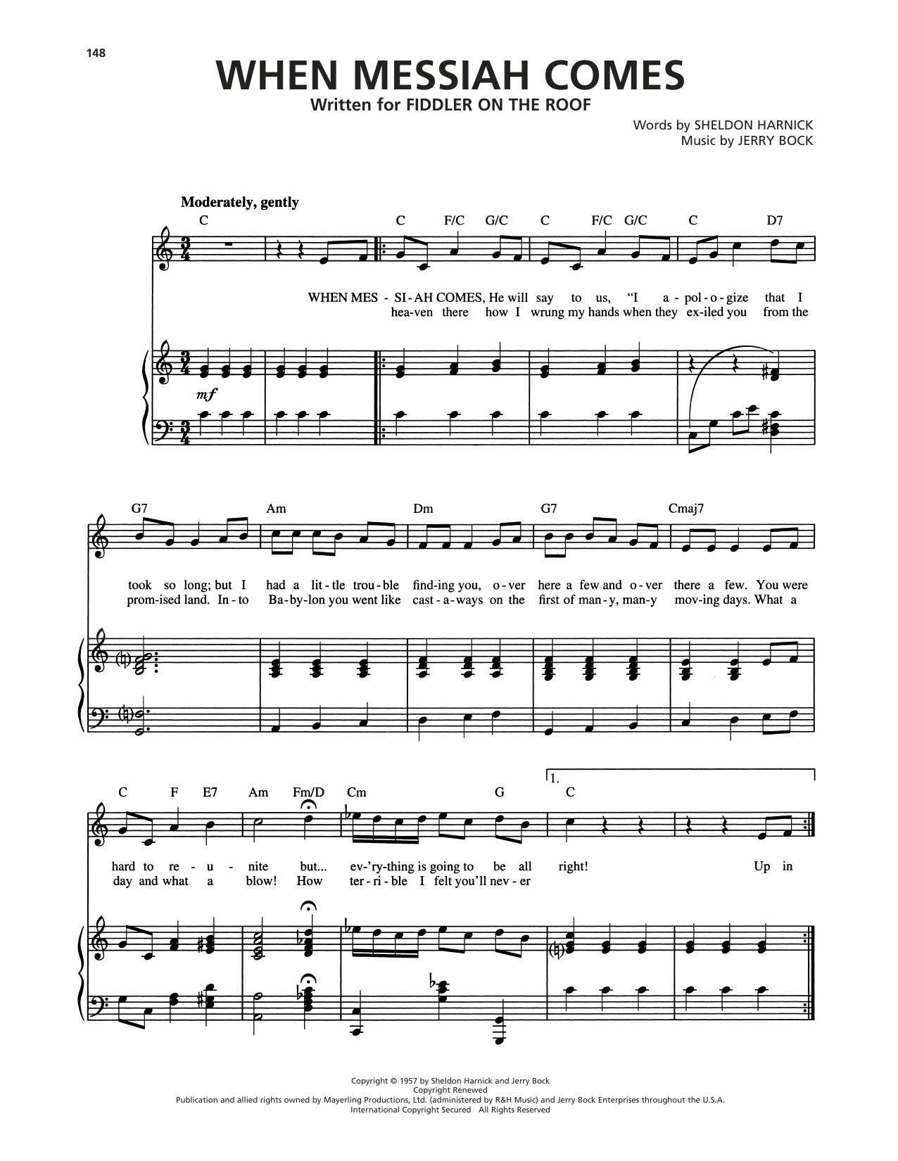Download Jerry Bock When Messiah Comes (from Fiddler On The Roof) Sheet Music and learn how to play Piano, Vocal & Guitar Chords (Right-Hand Melody) PDF digital score in minutes