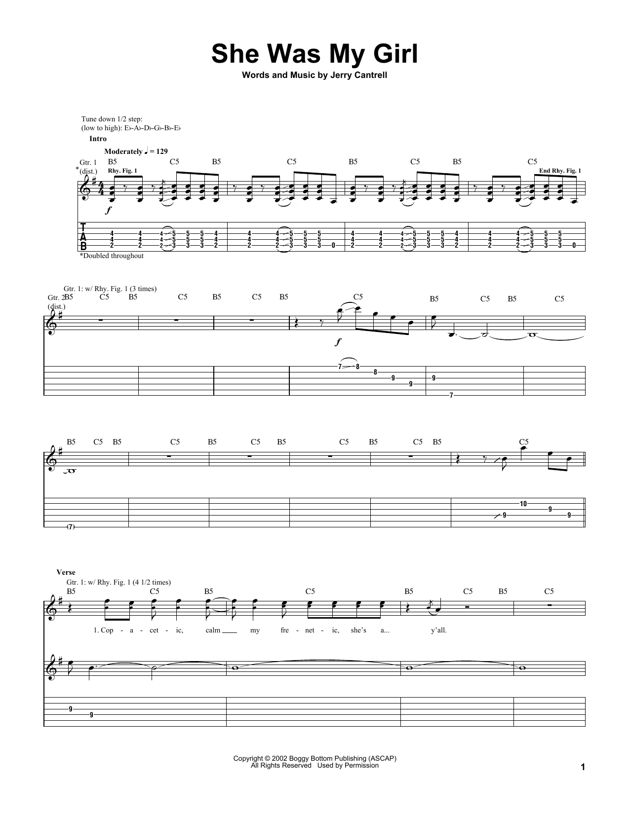 Download Jerry Cantrell She Was My Girl Sheet Music and learn how to play Guitar Tab PDF digital score in minutes