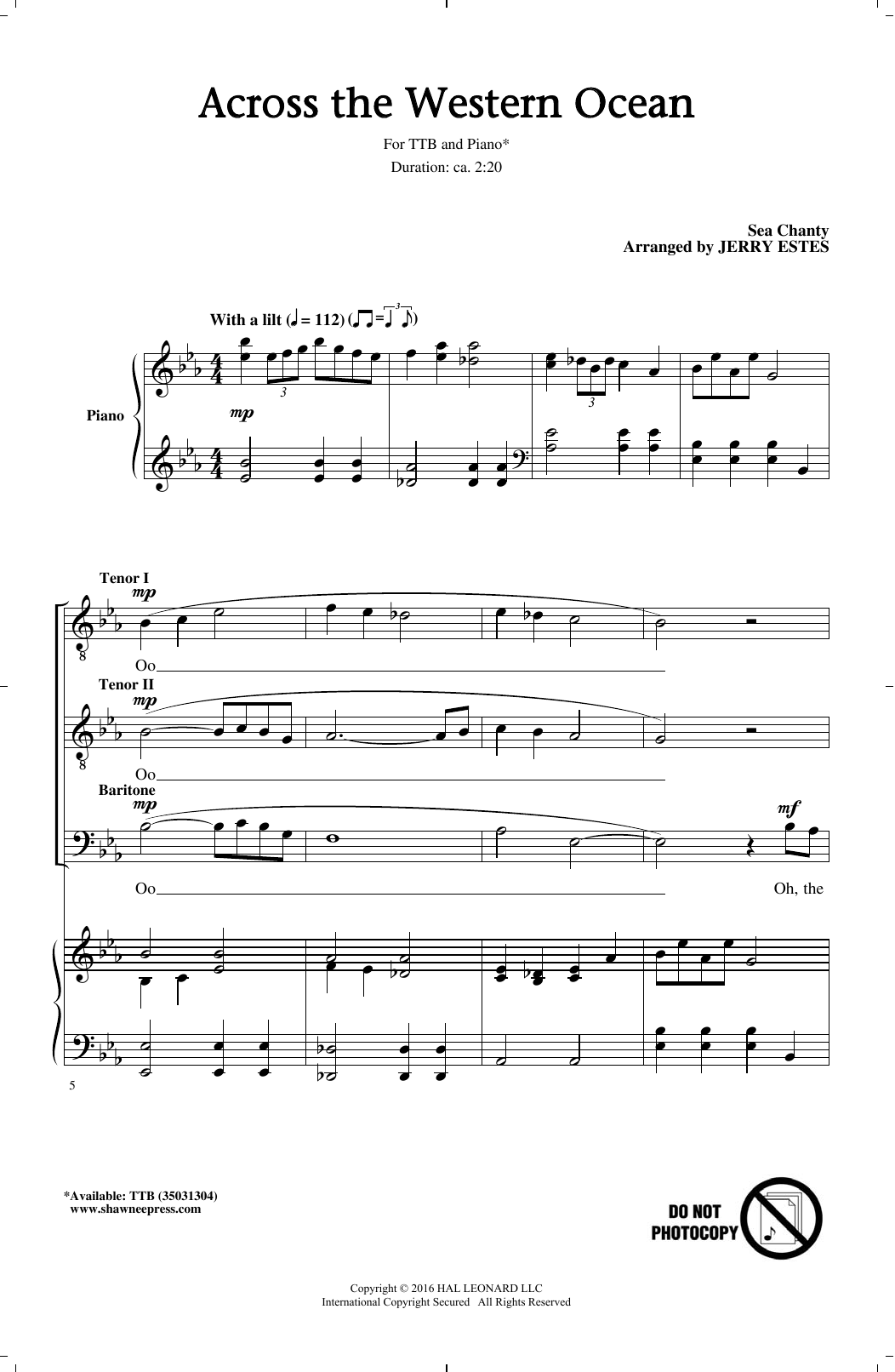 Download Jerry Estes Across The Western Ocean Sheet Music and learn how to play TTBB PDF digital score in minutes