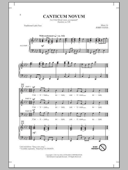 Download Jerry Estes Canticum Novum Sheet Music and learn how to play 3-Part Mixed PDF digital score in minutes