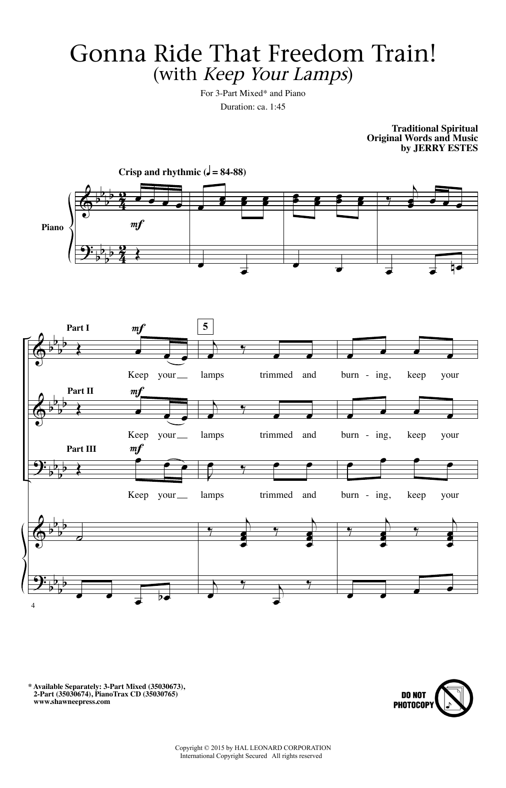 Download Jerry Estes Gonna Ride That Freedom Train! (With Keep Your Lamps) Sheet Music and learn how to play 2-Part Choir PDF digital score in minutes