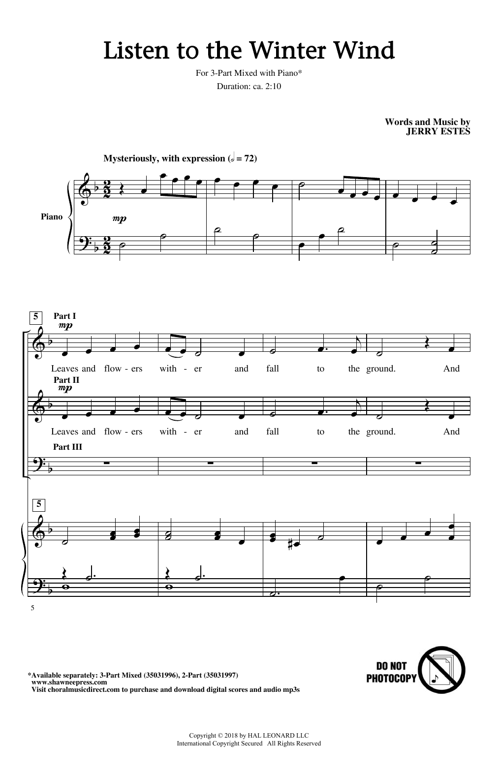 Download Jerry Estes Listen To The Winter Wind Sheet Music and learn how to play 2-Part Choir PDF digital score in minutes