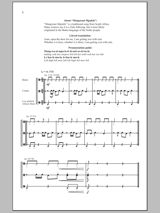 Download Jerry Estes Mangwani Mpulele Sheet Music and learn how to play 3-Part Mixed Choir PDF digital score in minutes
