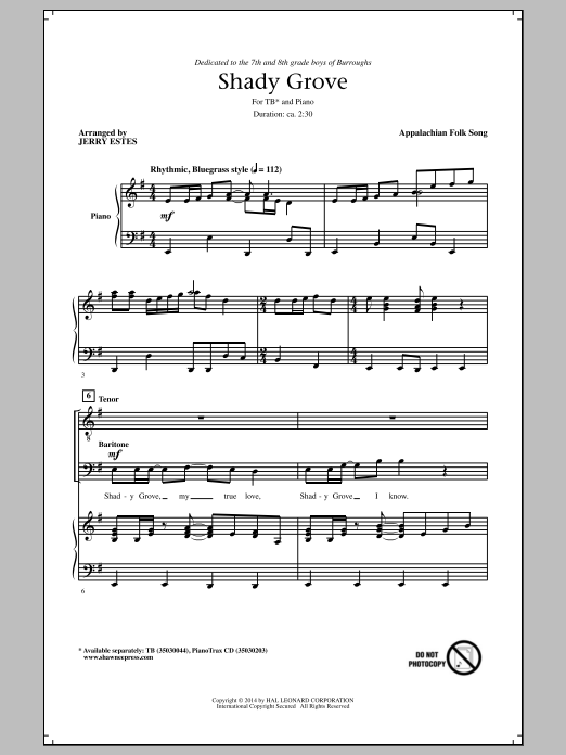 Download Jerry Estes Shady Grove Sheet Music and learn how to play TB PDF digital score in minutes