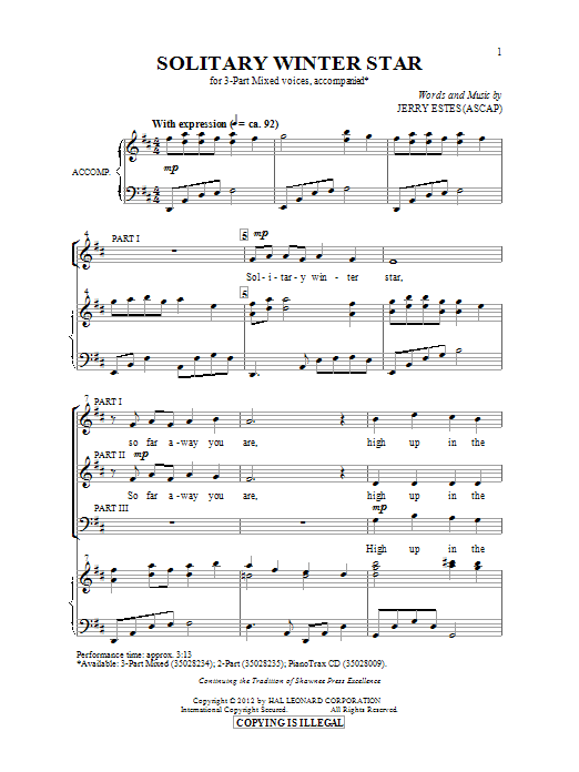 Download Jerry Estes Solitary Winter Star Sheet Music and learn how to play 2-Part Choir PDF digital score in minutes