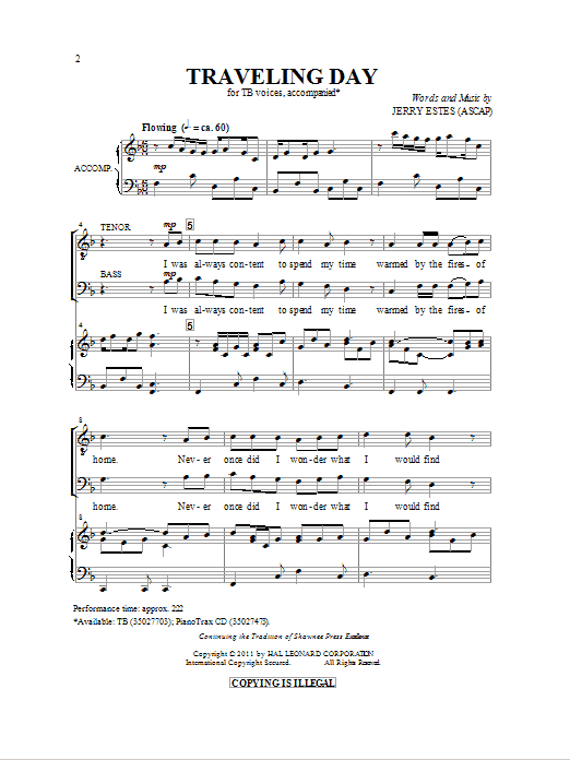 Download Jerry Estes Traveling Day Sheet Music and learn how to play TB PDF digital score in minutes