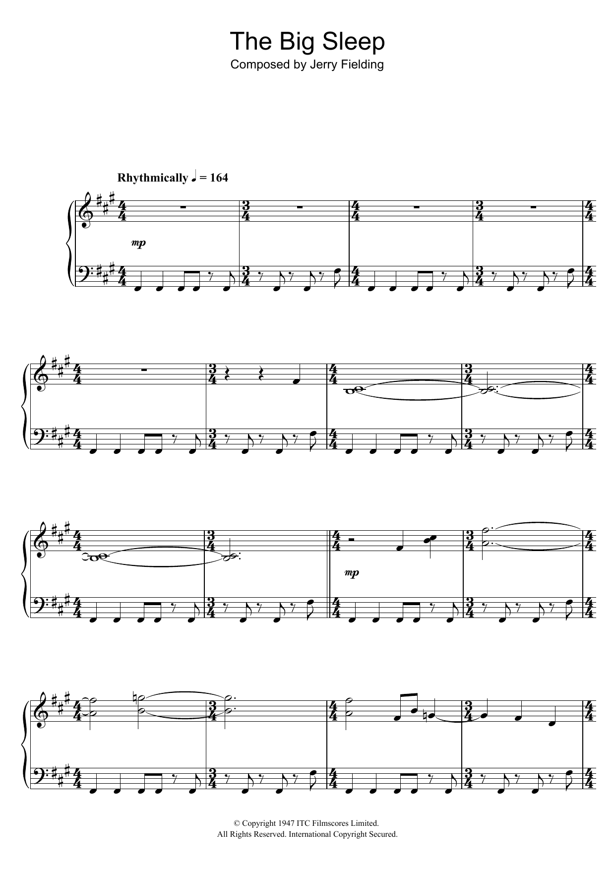 Download Jerry Fielding The Big Sleep (End Credits) Sheet Music and learn how to play Piano PDF digital score in minutes