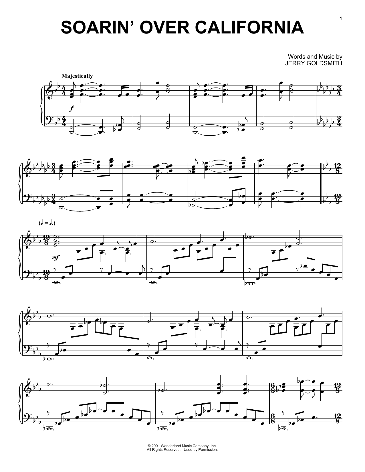 Download Jerry Goldsmith Soarin' Over California Sheet Music and learn how to play Piano Solo PDF digital score in minutes