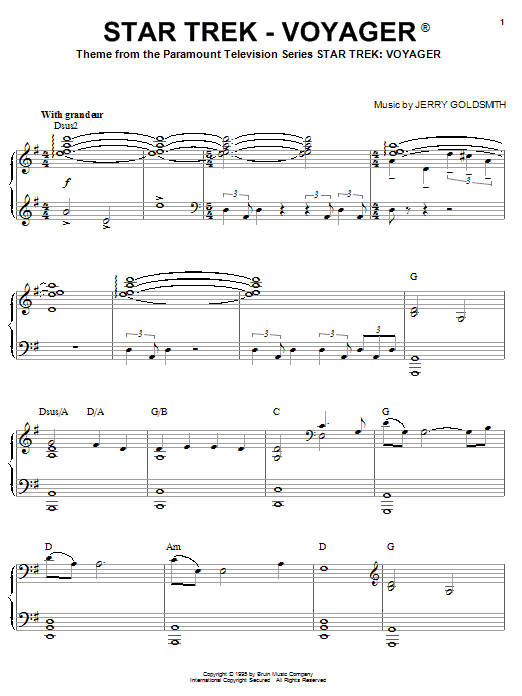 Download Jerry Goldsmith Star Trek - Voyager(R) Sheet Music and learn how to play Easy Piano PDF digital score in minutes