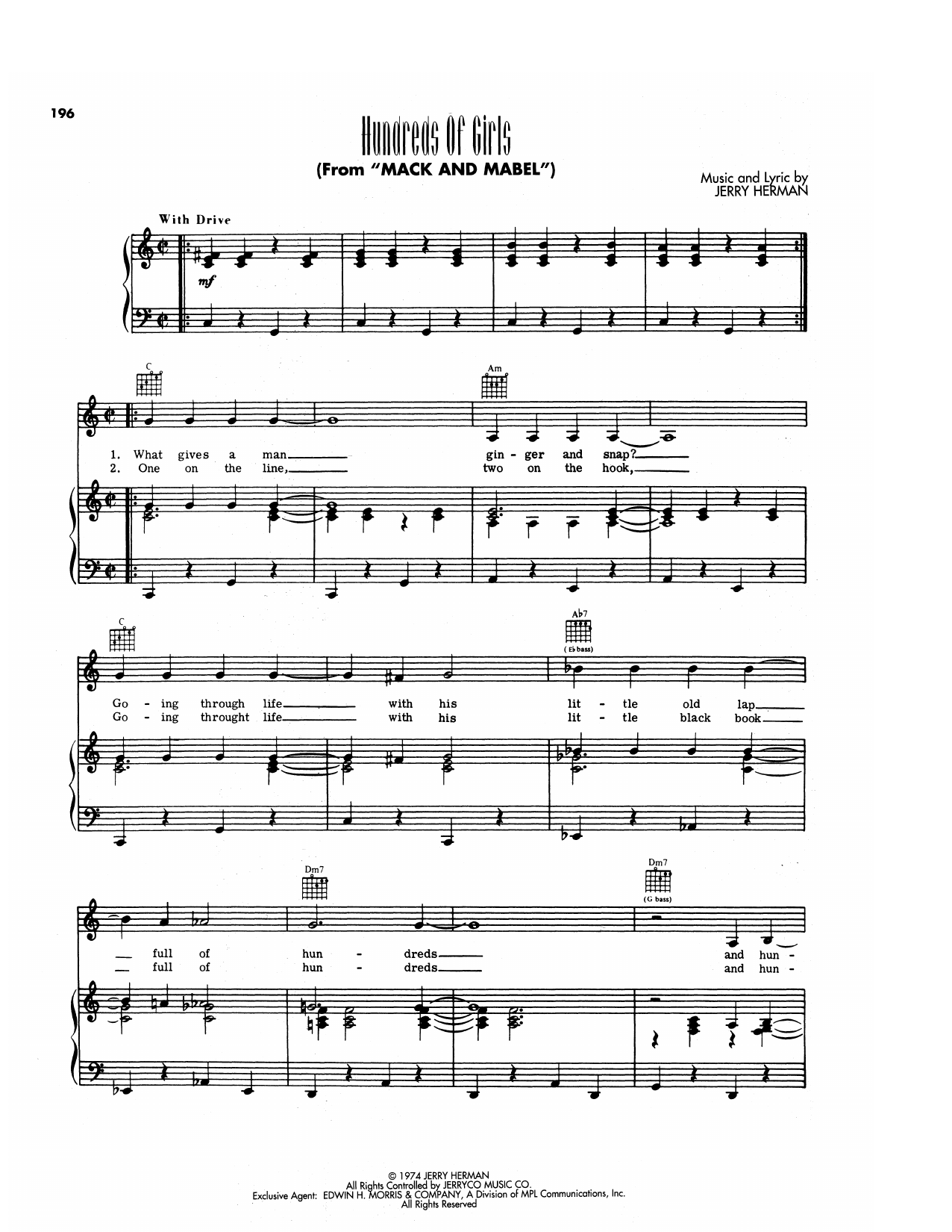 Download Jerry Herman Hundreds Of Girls (from Mack & Mabel) Sheet Music and learn how to play Piano, Vocal & Guitar Chords (Right-Hand Melody) PDF digital score in minutes