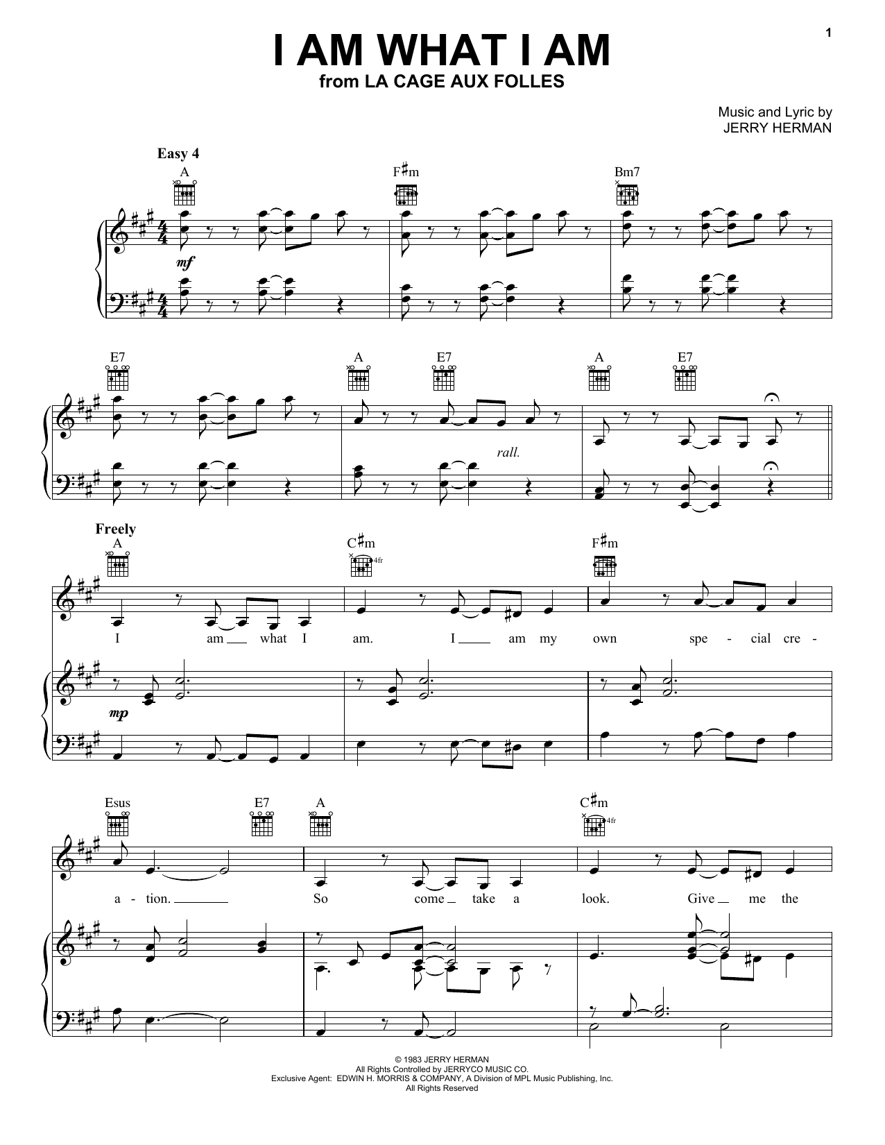 Download Jerry Herman I Am What I Am Sheet Music and learn how to play Piano, Vocal & Guitar (Right-Hand Melody) PDF digital score in minutes