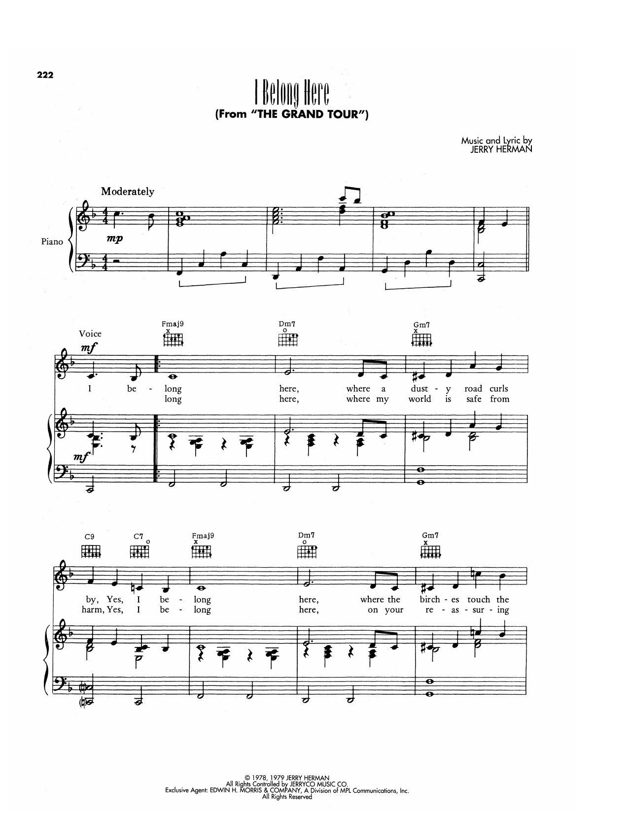 Download Jerry Herman I Belong Here (from The Grand Tour) Sheet Music and learn how to play Piano, Vocal & Guitar Chords (Right-Hand Melody) PDF digital score in minutes
