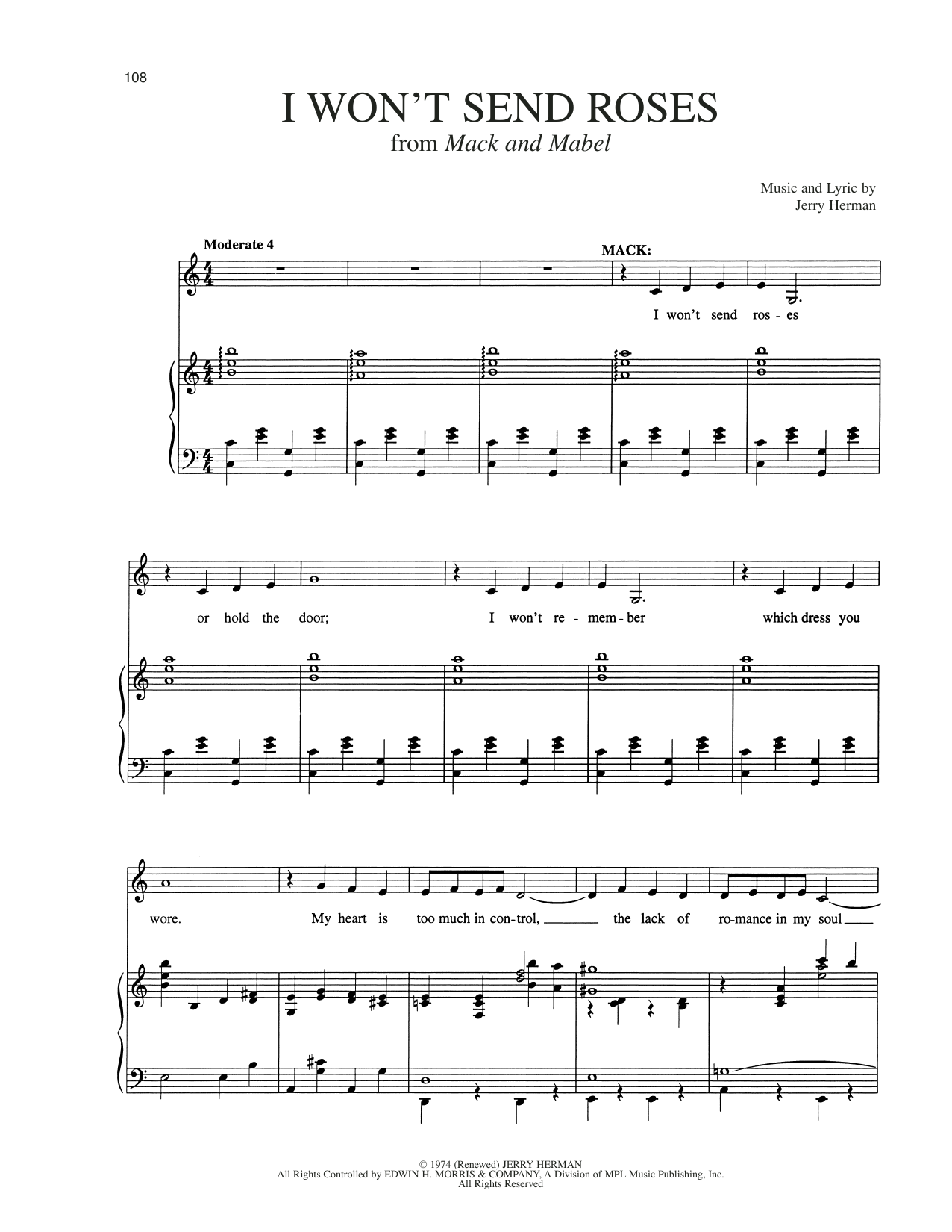 Download Jerry Herman I Won't Send Roses (from Mack and Mabel) Sheet Music and learn how to play Piano & Vocal PDF digital score in minutes