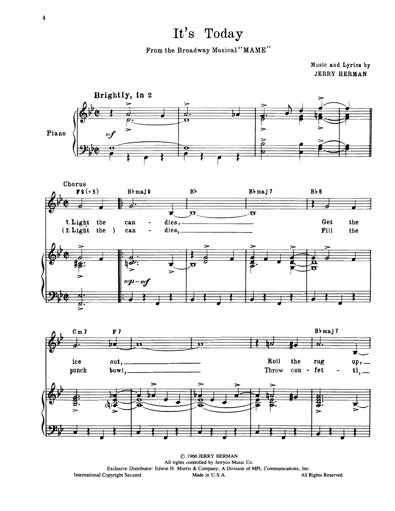Download Jerry Herman It's Today (from Mame) Sheet Music and learn how to play Piano, Vocal & Guitar Chords (Right-Hand Melody) PDF digital score in minutes