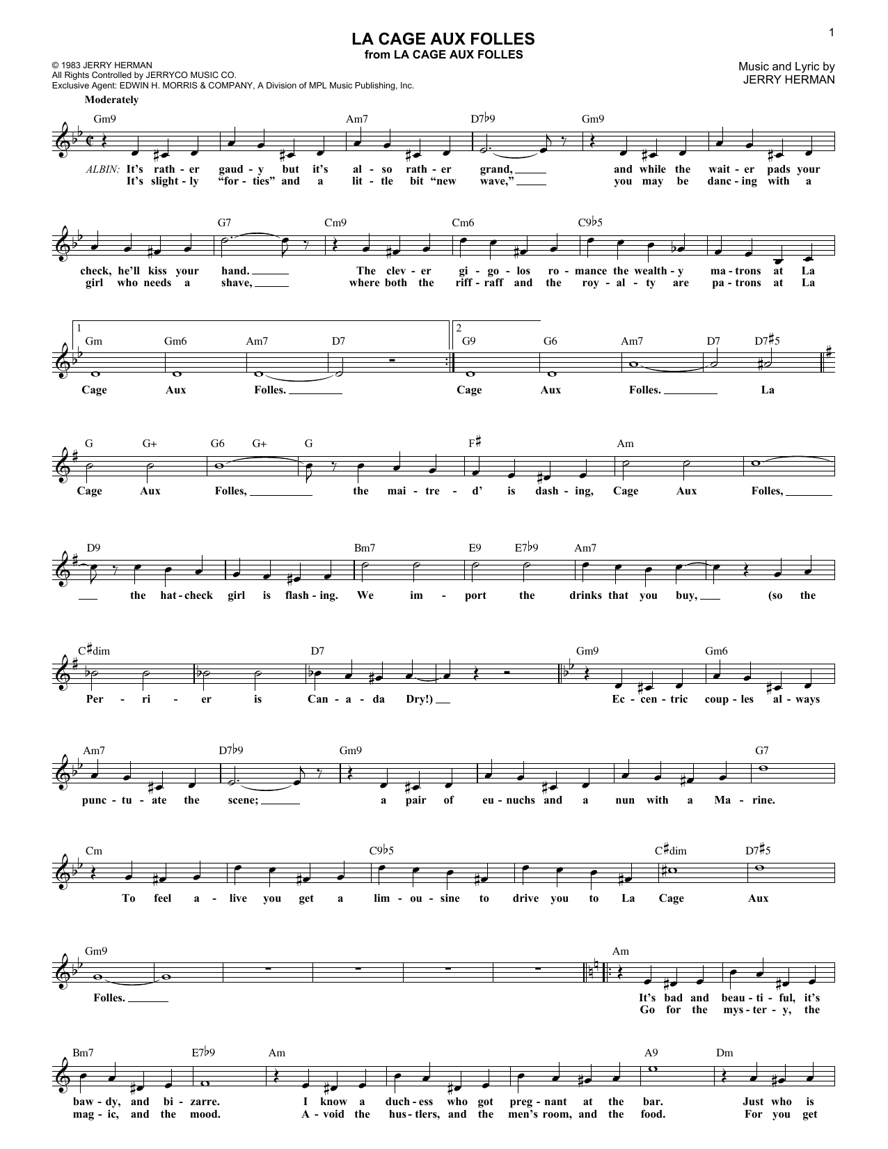 Download Jerry Herman La Cage Aux Folles Sheet Music and learn how to play Melody Line, Lyrics & Chords PDF digital score in minutes