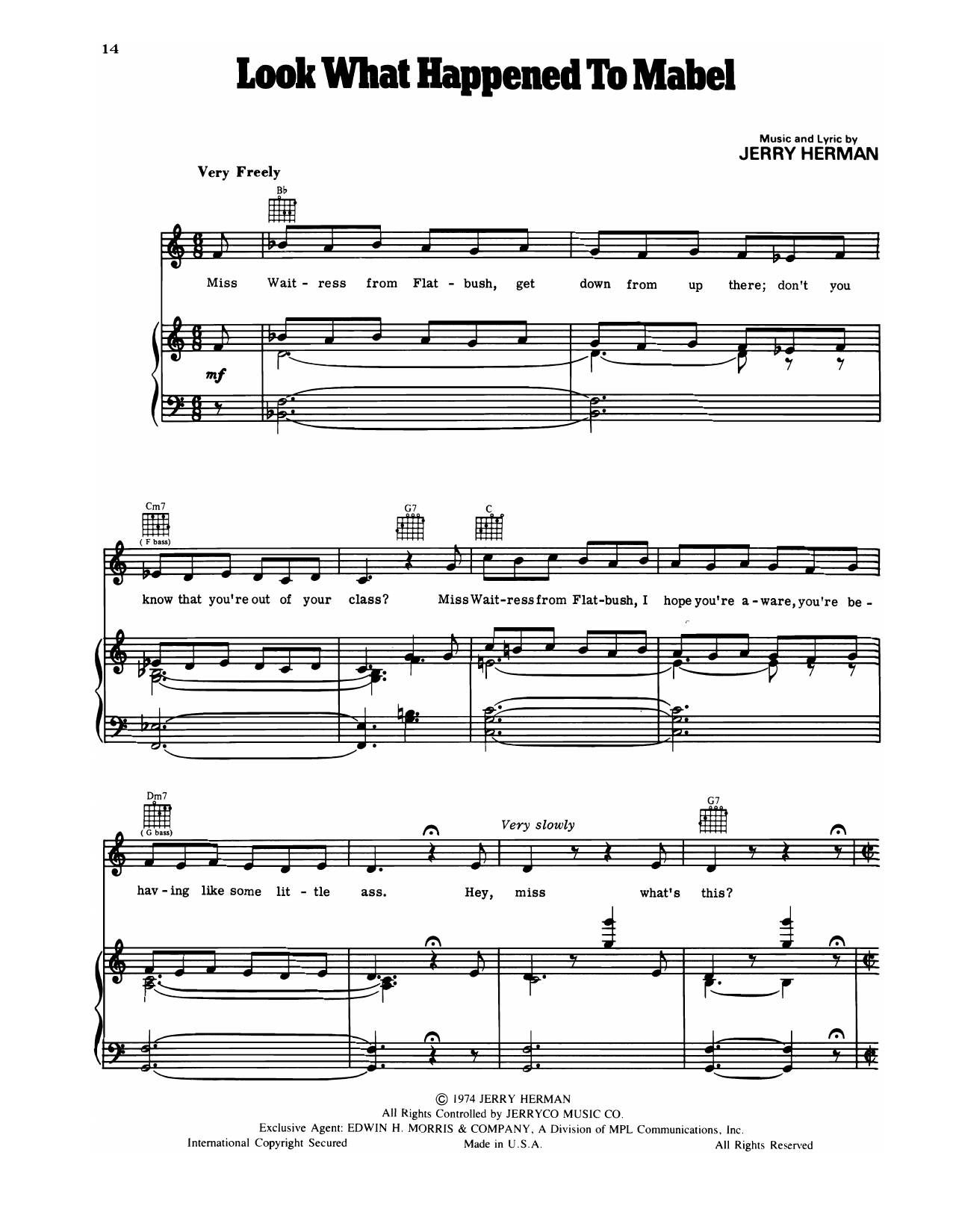 Download Jerry Herman Look What Happened To Mabel (from Mack and Mabel) Sheet Music and learn how to play Piano, Vocal & Guitar Chords (Right-Hand Melody) PDF digital score in minutes