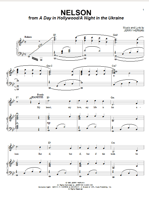 Download Jerry Herman Nelson Sheet Music and learn how to play Piano, Vocal & Guitar (Right-Hand Melody) PDF digital score in minutes