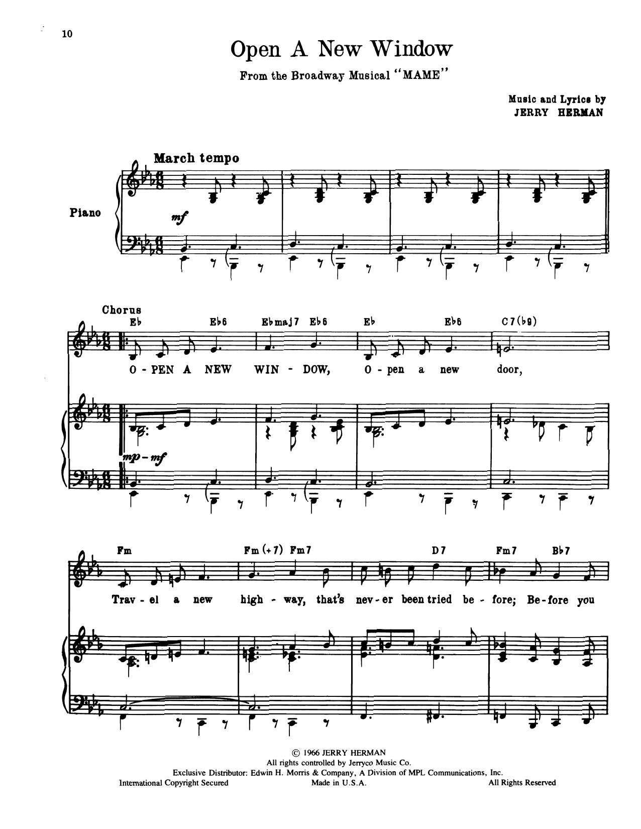 Download Jerry Herman Open A New Window (from Mame) Sheet Music and learn how to play Piano, Vocal & Guitar Chords (Right-Hand Melody) PDF digital score in minutes