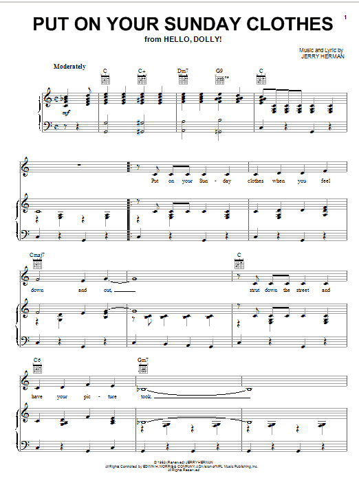 Download Jerry Herman Put On Your Sunday Clothes Sheet Music and learn how to play Piano, Vocal & Guitar (Right-Hand Melody) PDF digital score in minutes