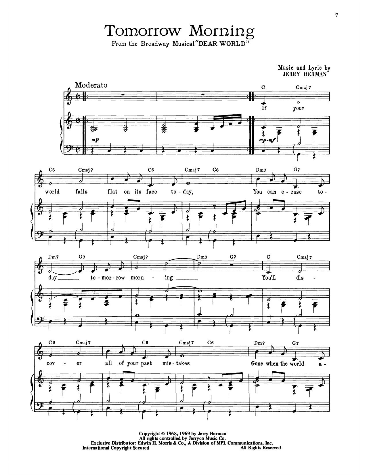 Download Jerry Herman Tomorrow Morning (from Dear World) Sheet Music and learn how to play Piano, Vocal & Guitar Chords (Right-Hand Melody) PDF digital score in minutes