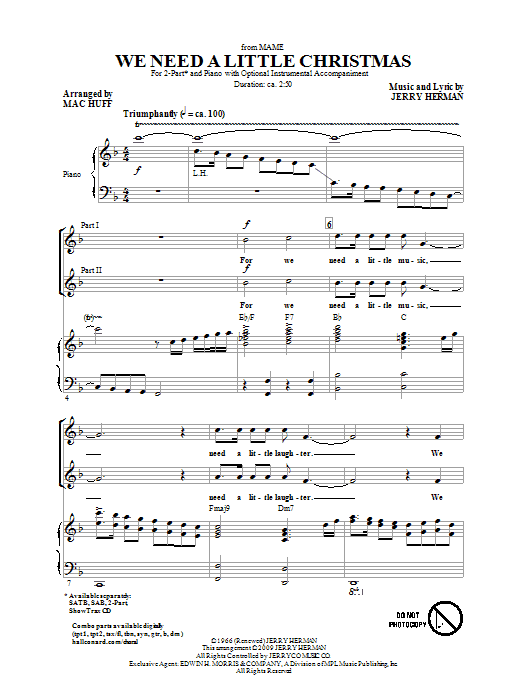Download Mac Huff We Need A Little Christmas Sheet Music and learn how to play SAB PDF digital score in minutes