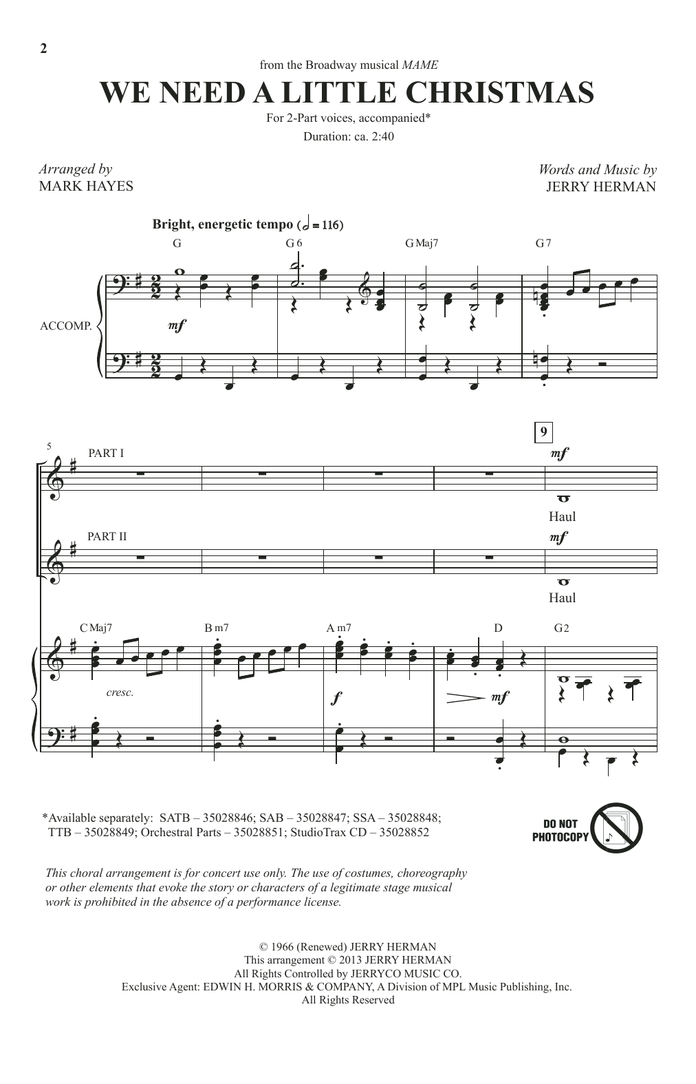 Download Jerry Herman We Need A Little Christmas (from Mame) (arr. Mark Hayes) Sheet Music and learn how to play TTBB Choir PDF digital score in minutes