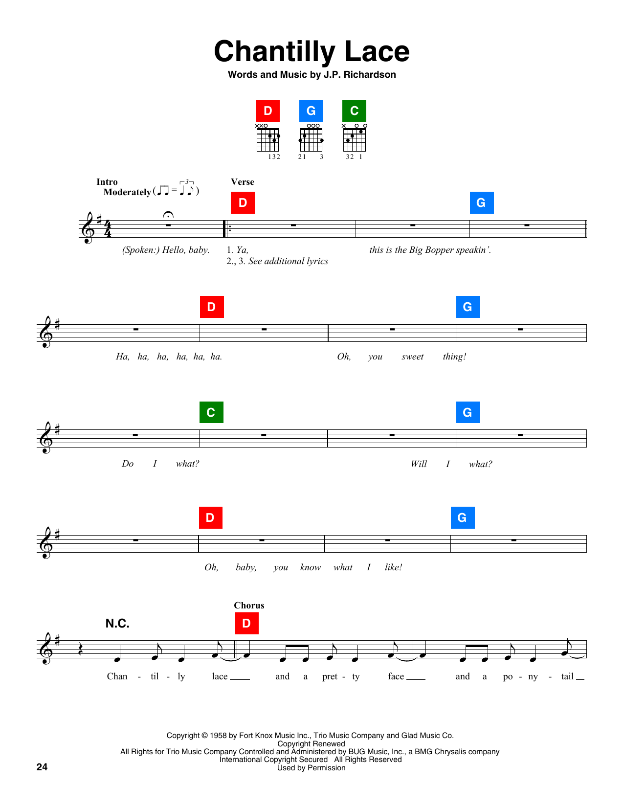 Download Jerry Lee Lewis Chantilly Lace Sheet Music and learn how to play Chord Buddy PDF digital score in minutes