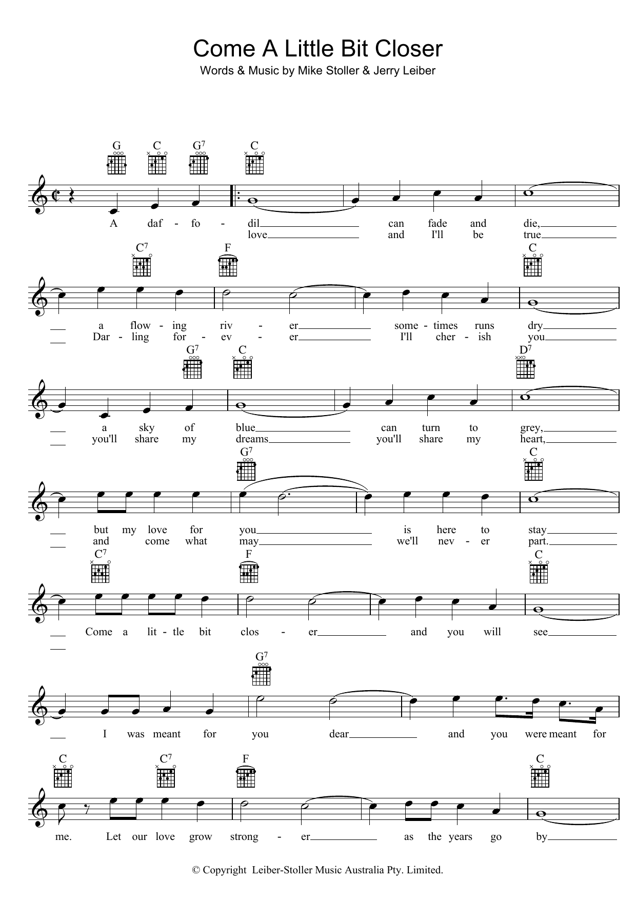 Download Jay & The Americans Come A Little Bit Closer Sheet Music and learn how to play Melody Line, Lyrics & Chords PDF digital score in minutes