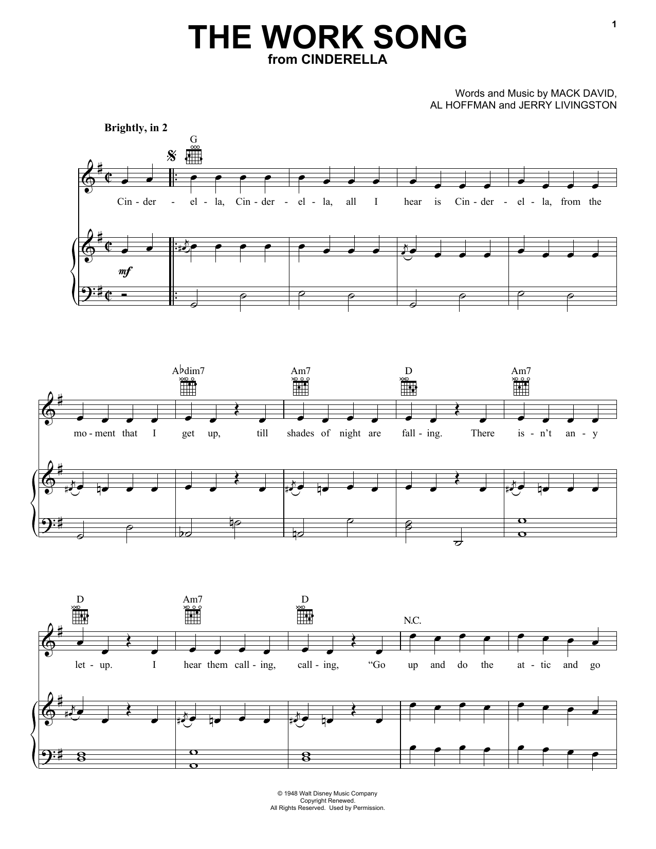 Download Jerry Livingston The Work Song Sheet Music and learn how to play Piano, Vocal & Guitar (Right-Hand Melody) PDF digital score in minutes