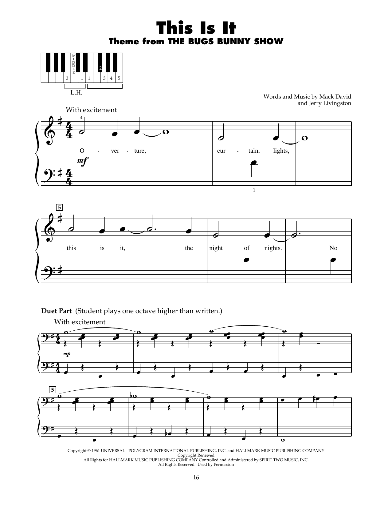 Download Jerry Livingston This Is It! Sheet Music and learn how to play 5-Finger Piano PDF digital score in minutes