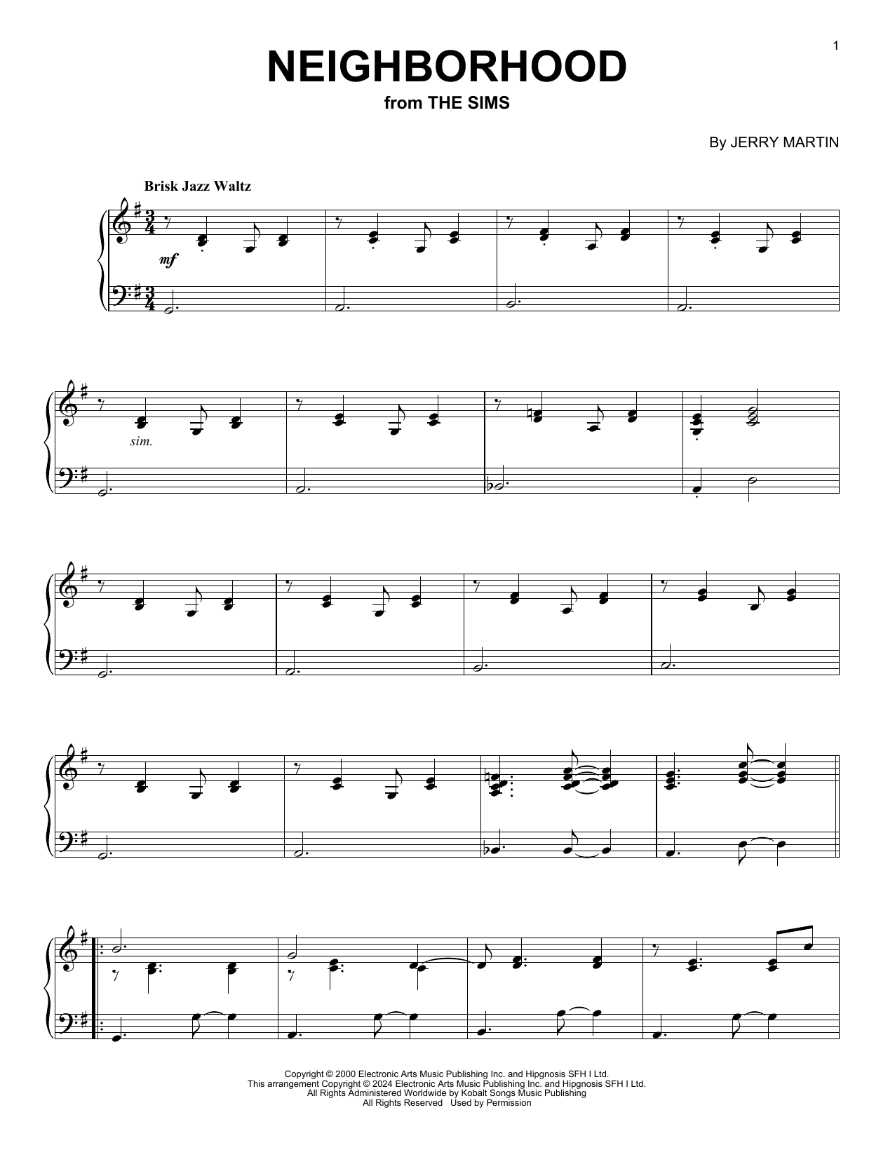 Download Jerry Martin Neighborhood (from The Sims) Sheet Music and learn how to play Piano Solo PDF digital score in minutes