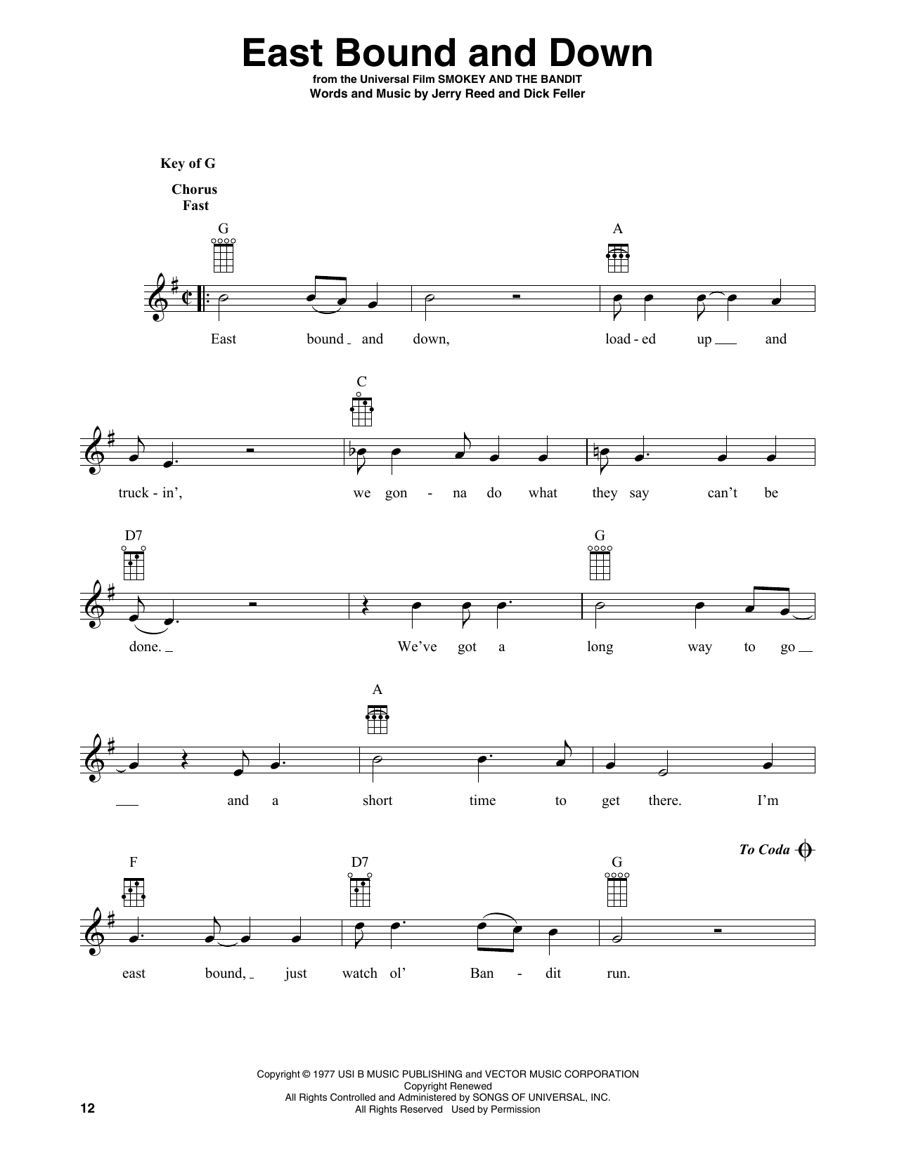 Download Jerry Reed East Bound And Down (arr. Fred Sokolow) Sheet Music and learn how to play Banjo Tab PDF digital score in minutes