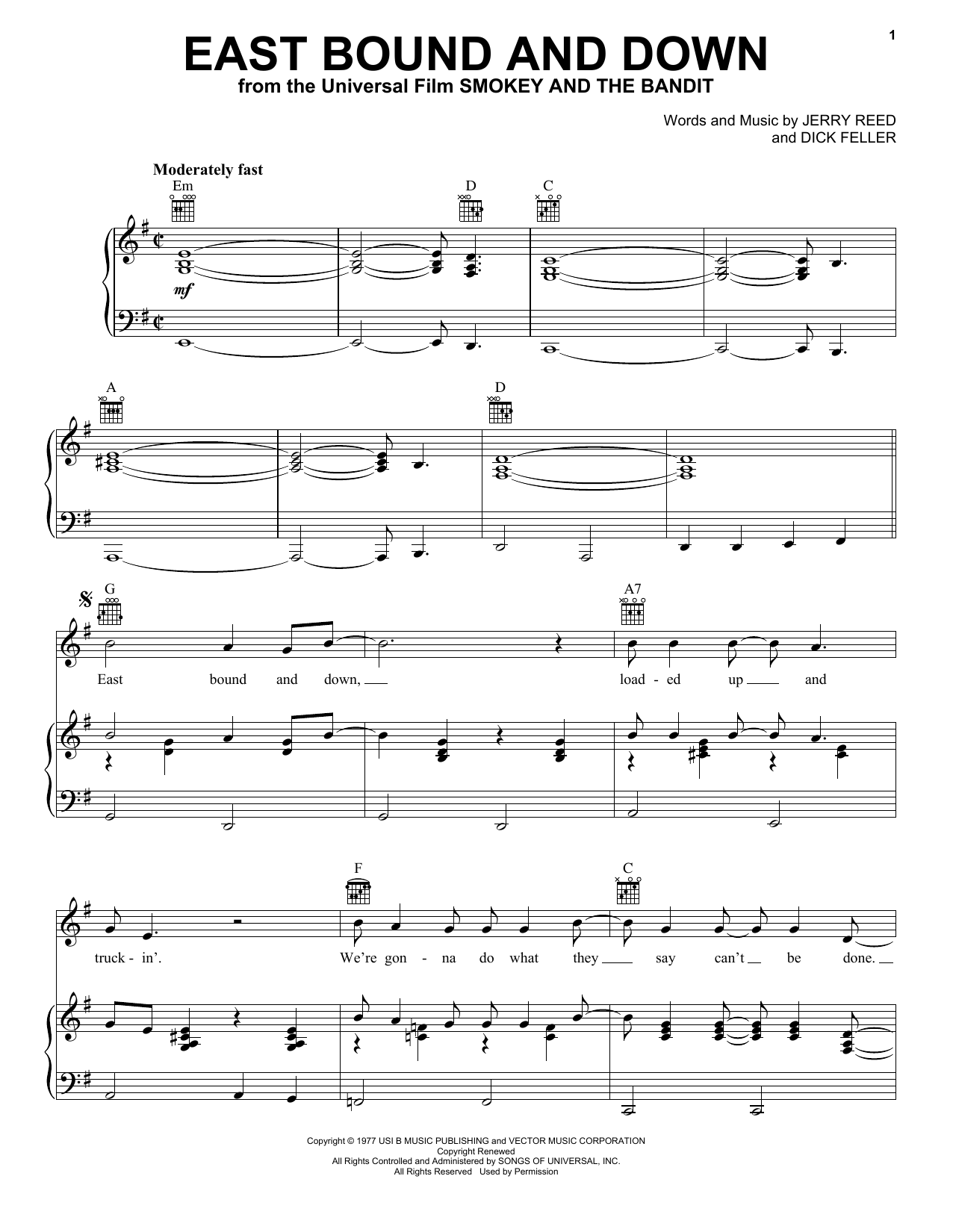 Download Jerry Reed East Bound And Down Sheet Music and learn how to play Guitar Tab PDF digital score in minutes
