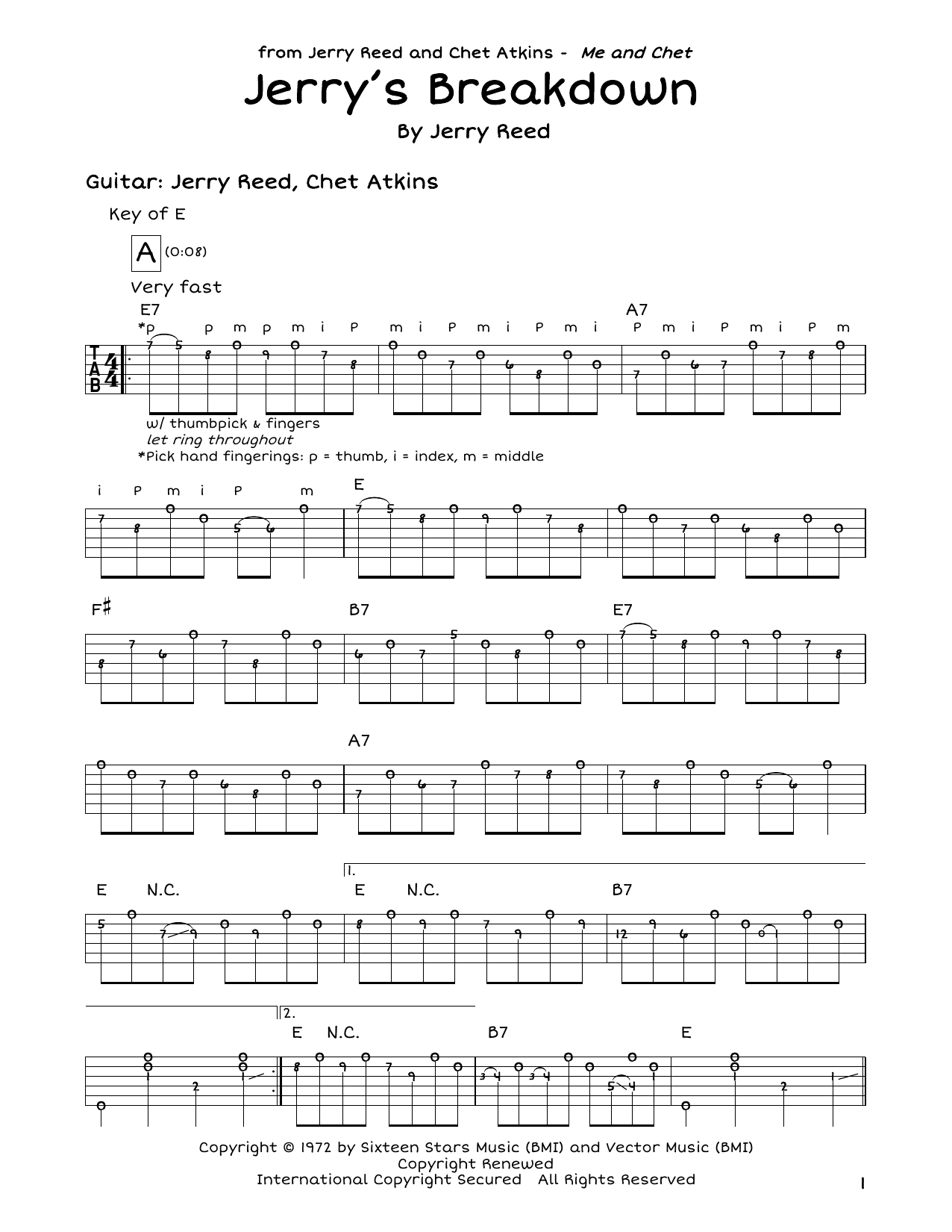 Download Jerry Reed Jerry's Breakdown Sheet Music and learn how to play Guitar Tab PDF digital score in minutes